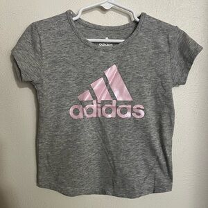 ADIDAS Classic Casual Activewear Athleisure Logo T Shirt Grey Pink Girl's Sz 3T